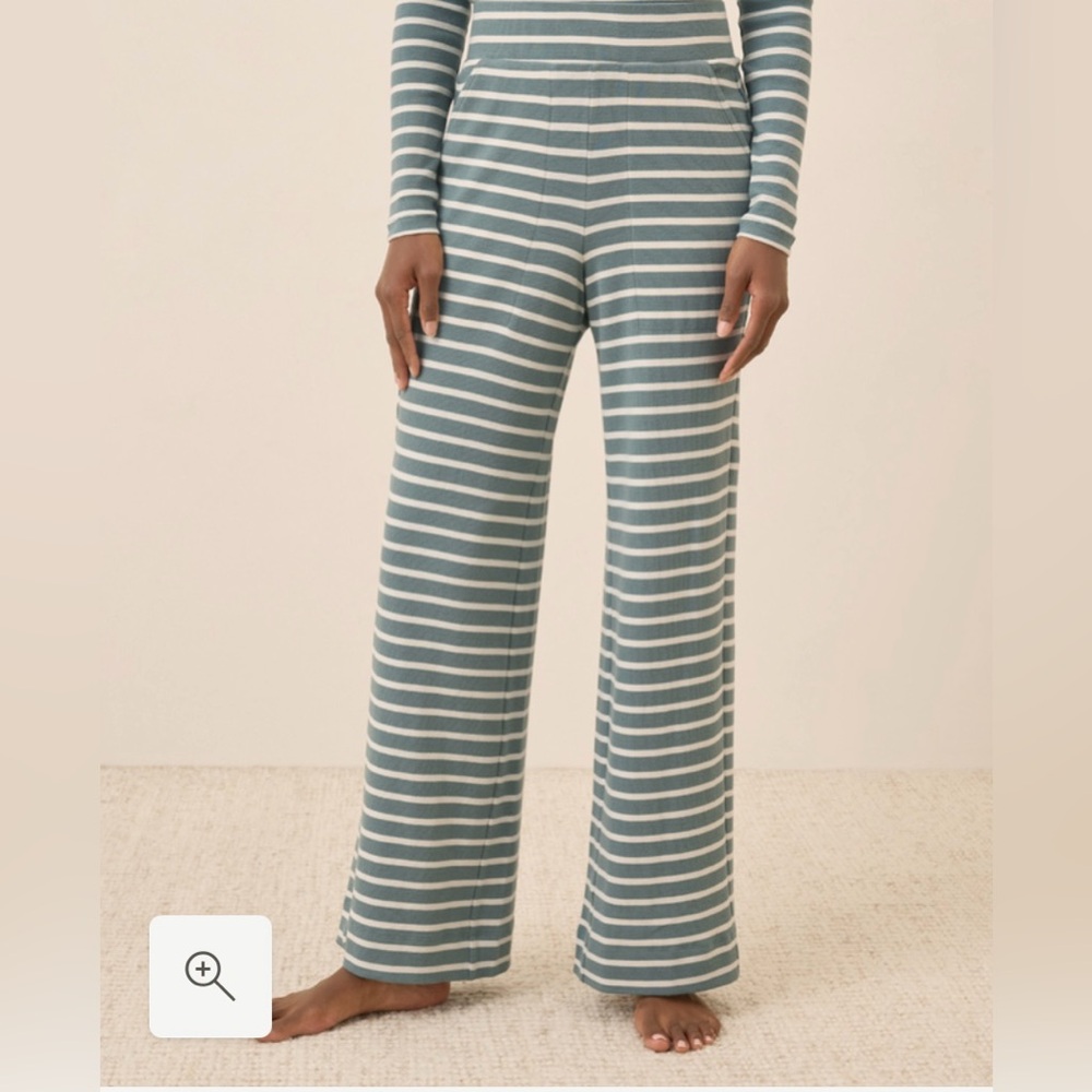 Pact Women's Striped Pajama Pants in Sage Green & White